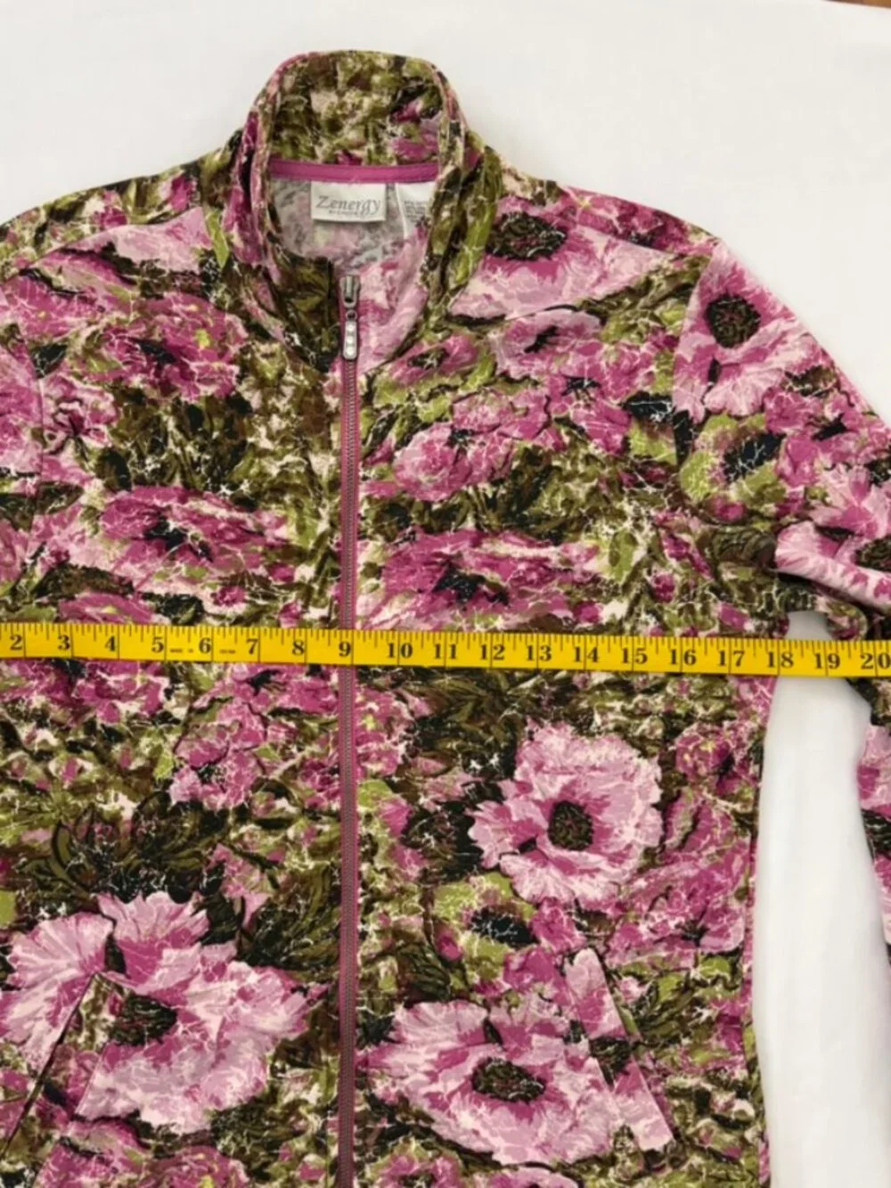 Zenergy By Chico’s Floral Zip Front Jacket Womens 0/Small Rhinestone Zip Stretch - Picture 9 of 15